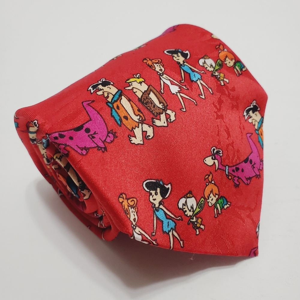 The Flintstones Red Geometric Pattern Men's Necktie 58x3.75"